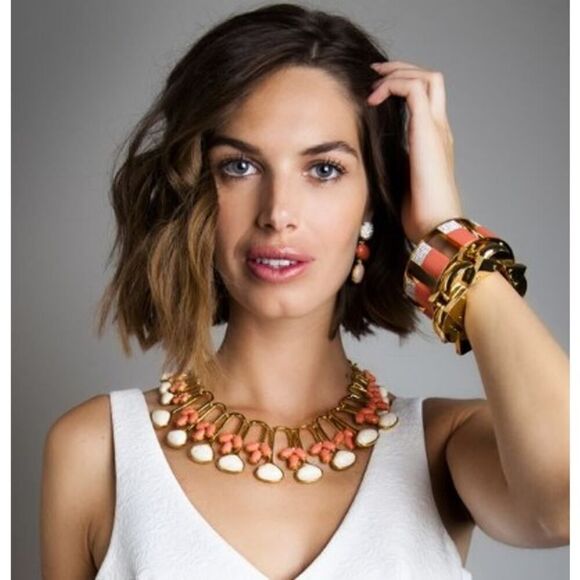 Lele Sadoughi Stone Feathered Fan Collar Necklace - Picture 1 of 4